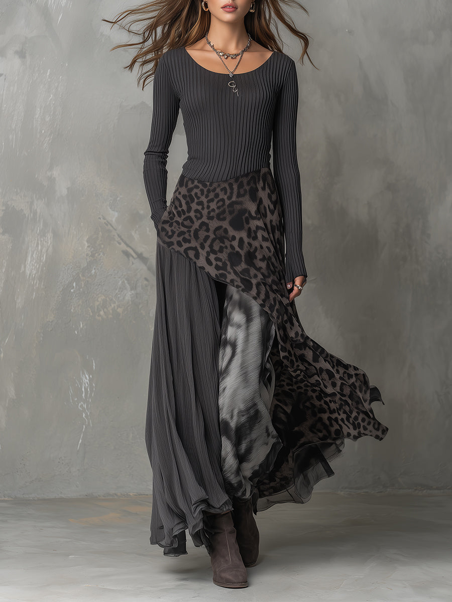 Sophia | Long bohemian-style dress with leopard print