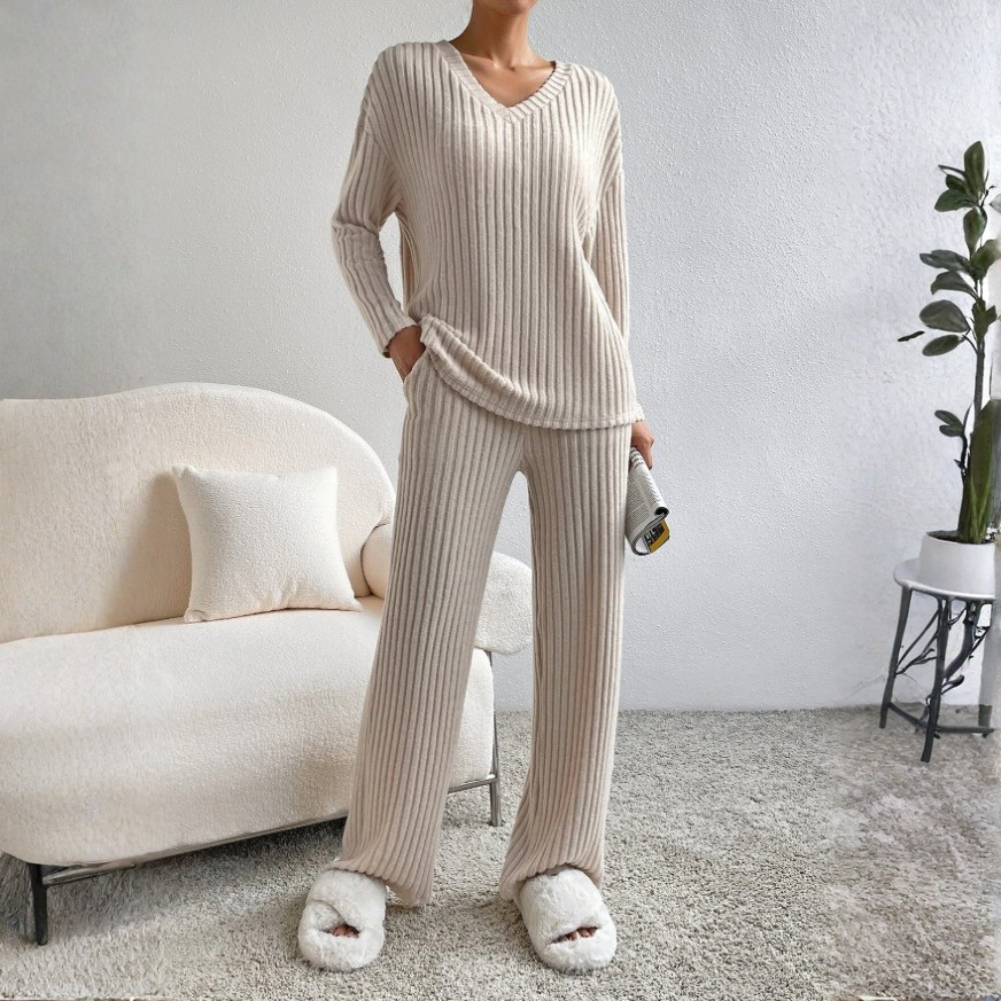 ENLINS™ - Casual Long Sleeve V-Neck Top and Pants Set – Oliver & Sophia ...