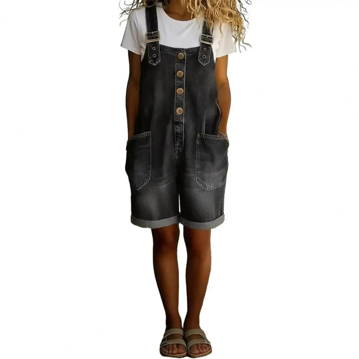 Saylor - Vintage short Cotton Denim-Look Overalls with Adjustable straps