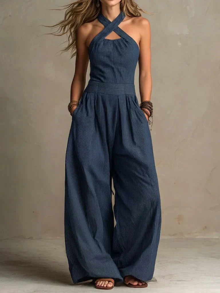 Fiorenzae™ | Elegant Wide-Leg Crossover Jumpsuit