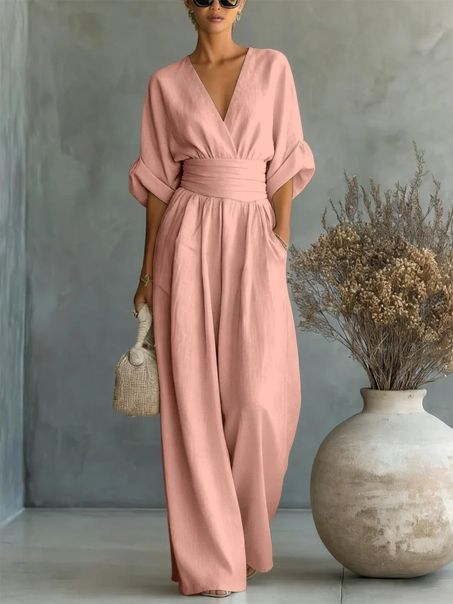 Elegant V-Neck High-Waisted Jumpsuit for Women